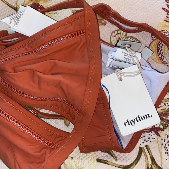 Rythm Livin Terecotta Embroidered Crochet Insert Matching Bikini Swim Suit - Picture 9 of 15